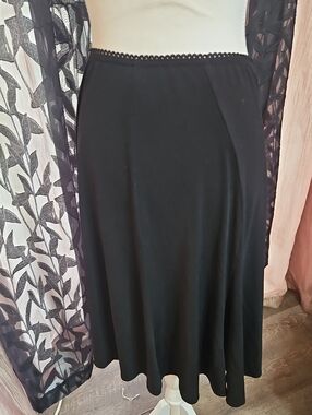 Wrapper Black A-Line Skirt with Scalloped Waist Trim